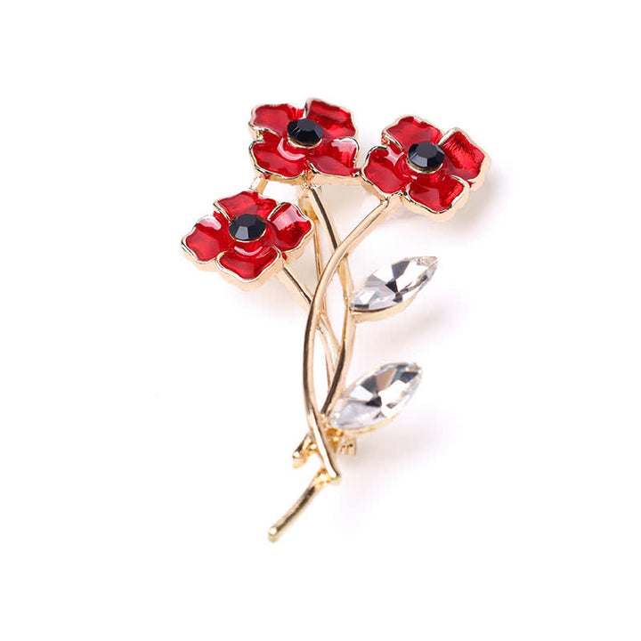 Unisex Red Poppy Bouquet Posy Stem Brooch - image 3