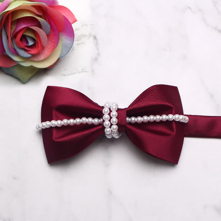 Men's Pearl Decor Chain Bow Tie - Burgundy - image 4