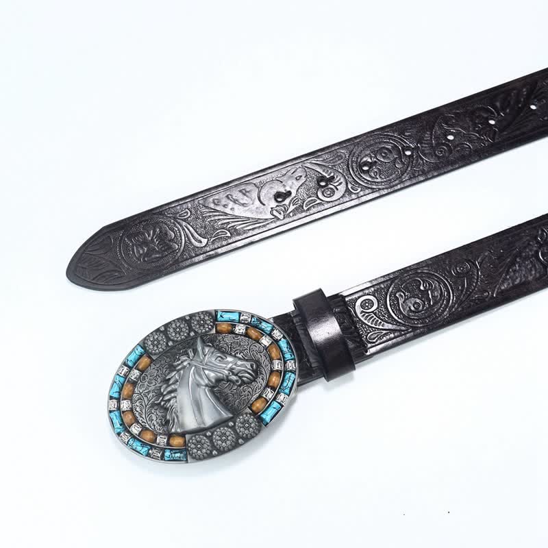 Men's Cowboy Horse Head Turquoise Leather Belt - image 9