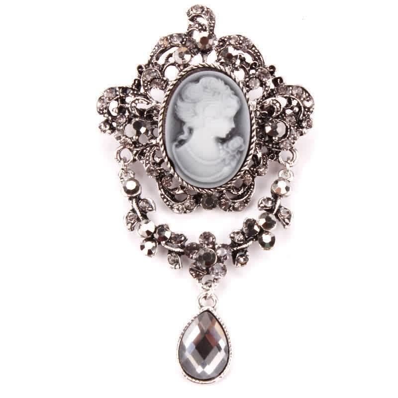 Women's Maiden Cameo Teardrop Brooch - Silver - image 4