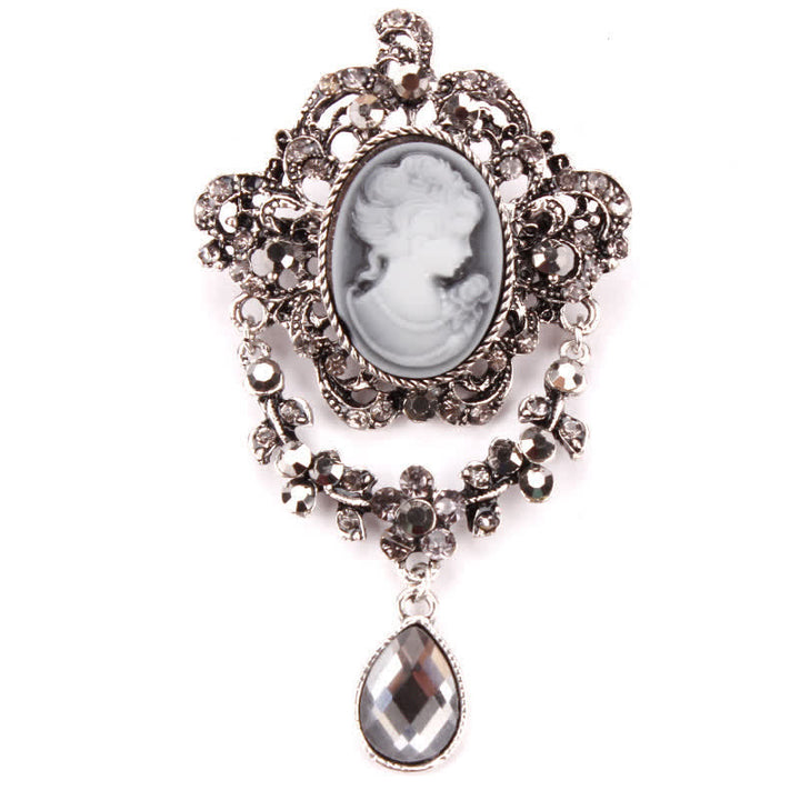Women's Maiden Cameo Teardrop Brooch - Silver - image 4