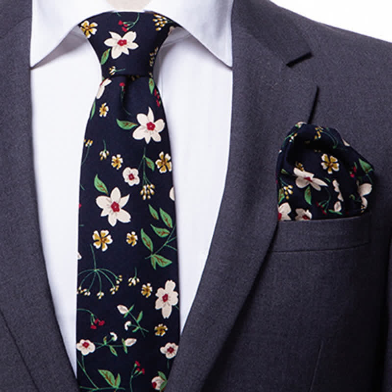 2Pcs Men's Literary Art Floral Necktie Set - image 3