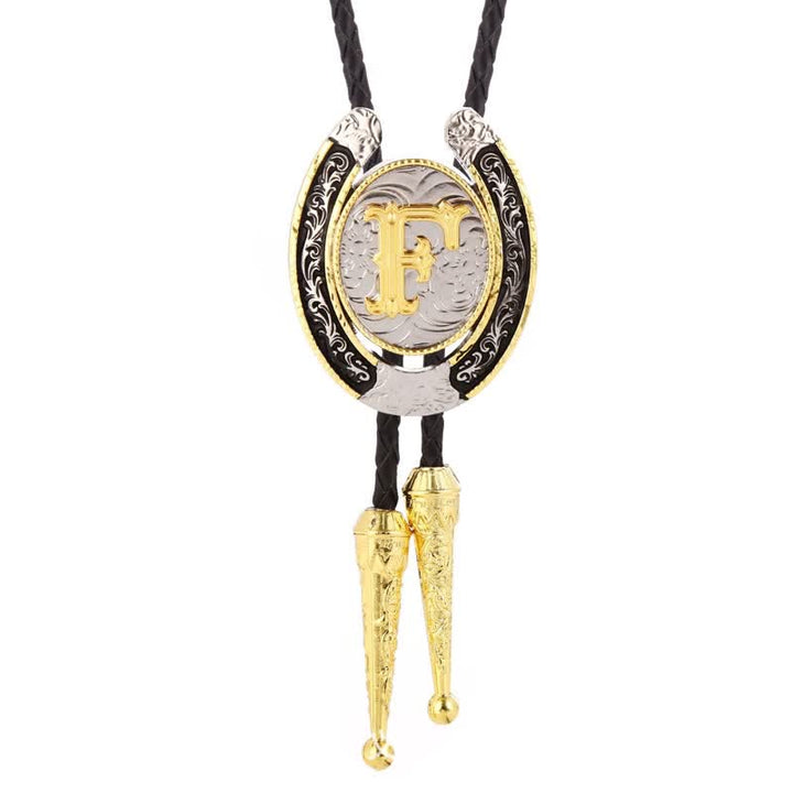Modern Western Horseshoe Initial Letter A To Z Bolo Tie - Gold - F - image 10