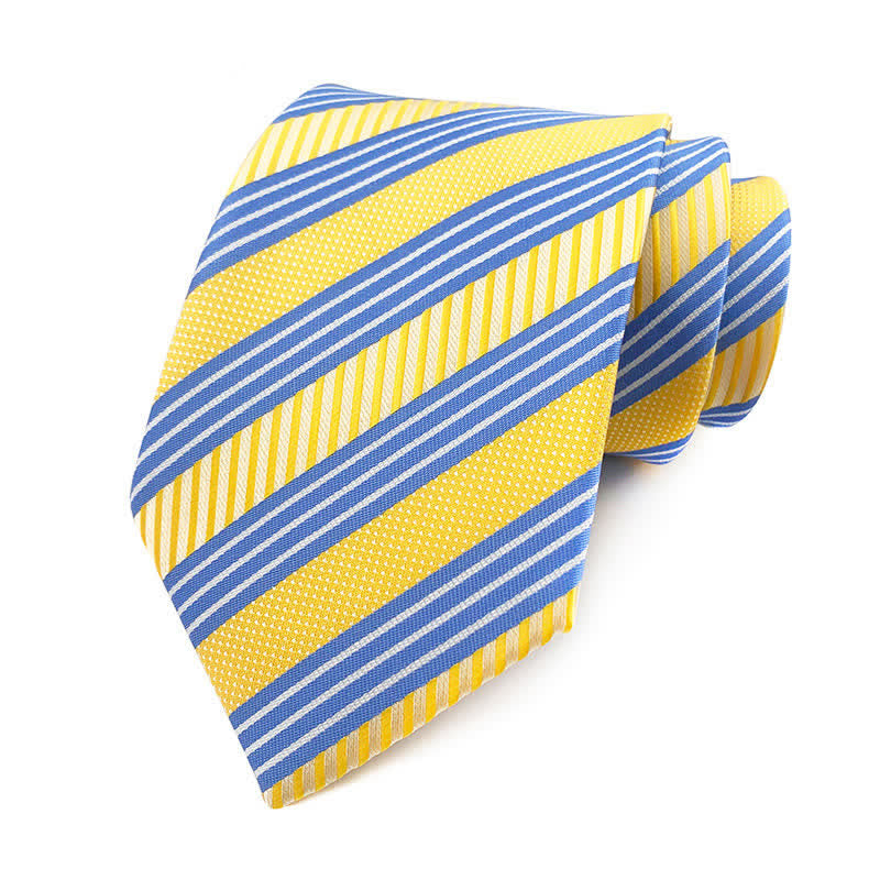 Men's Bright Colors Contrasting Striped Necktie - Yellow & Blue - image 2