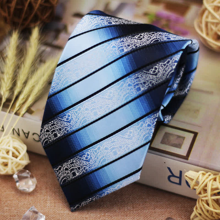 Men's Shade of Blue Gradient Paisley Striped Necktie - Shade of Blue - image 0