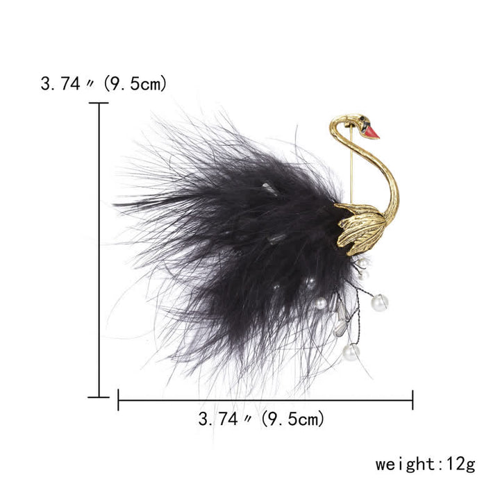 Women's Black / White Swan Plush Feather Brooch - image 5