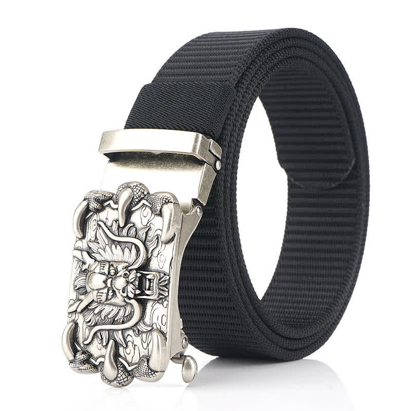Men's Casual Dragon Decor Nylon Belt - Black / Silver - 48" - image 8