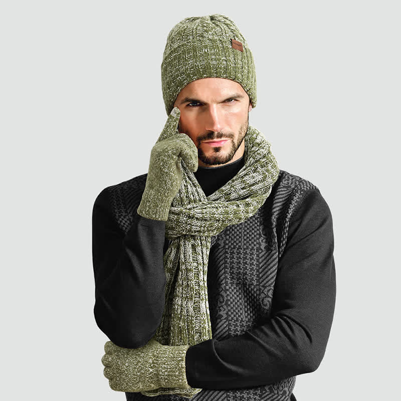 3Pcs Unisex Stylish Hat Long Scarf Touch Screen Gloves Set - image 1