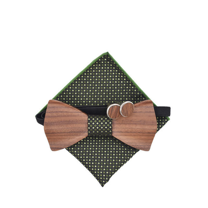 3Pcs Men's Black Walnut Wooden Bow Tie Set - image 3