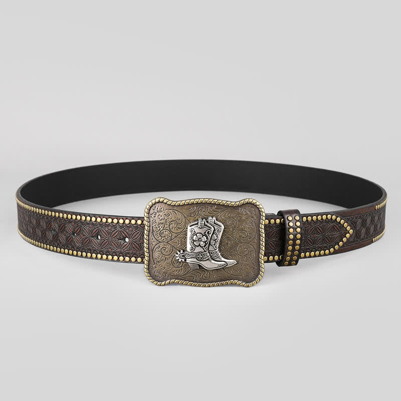 Men's Cowboy Boots Geometric Buckle Leather Belt - image 2