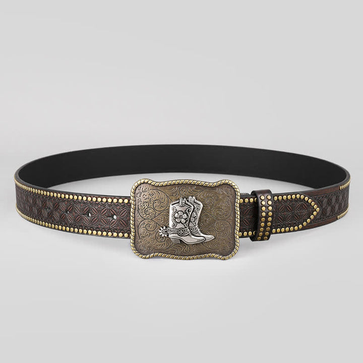 Men's Cowboy Boots Geometric Buckle Leather Belt - image 2