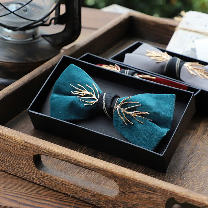 Men's Aristocratic Gold Branch Velvet Bow Tie - Teal - image 3