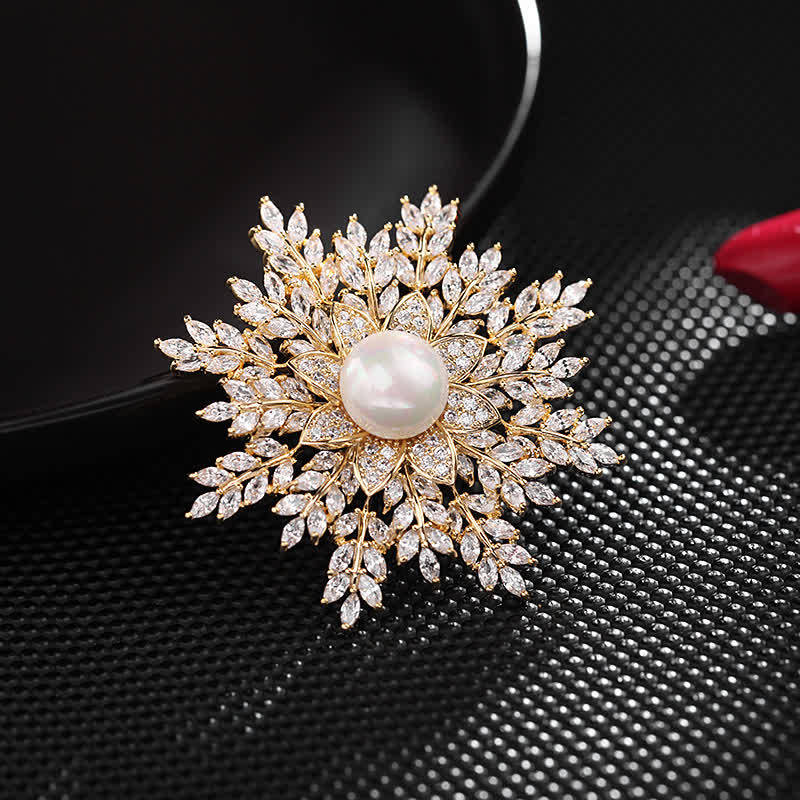 Women's Snowflake Pearl Flower Brooch - image 5