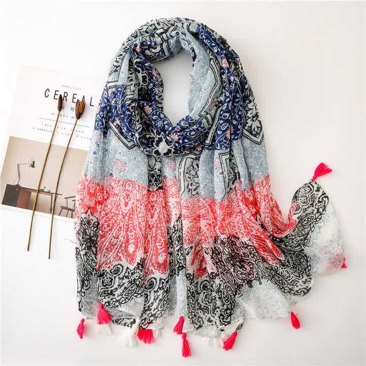 Women's Bohemian Print Floral Tassel Scarf - Style #6 - image 17