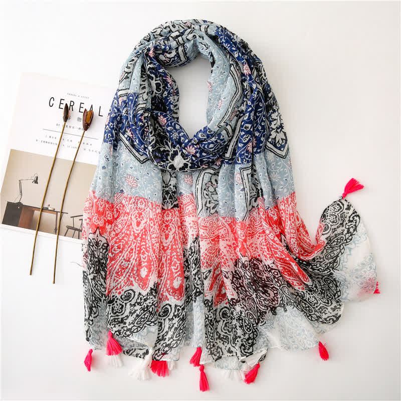 Women's Bohemian Print Floral Tassel Scarf - Style #6 - image 17