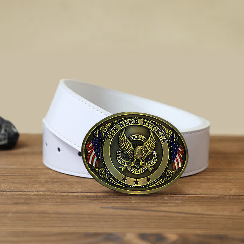 Men's DIY Eagle USA Flag Creative Beer Holder Buckle Leather Belt - Bronze - White PU Belt (40) - image 13