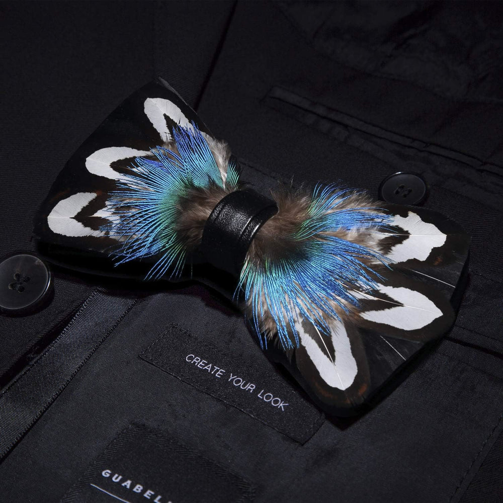 Blue & Black Noble Peacock Feather Bow Tie with Lapel Pin - image 1