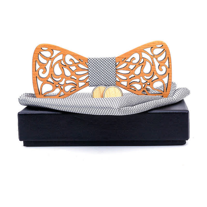 3Pcs Men's Vintage Hollow Wooden Bow Tie Set - Gray - image 10