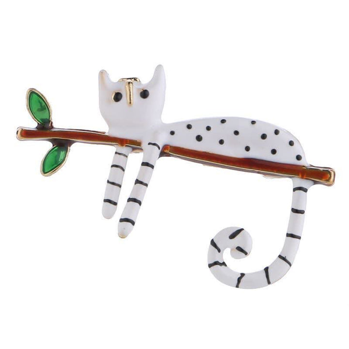 Women's Lazy Kitten Polka Dot Cat Brooch - White - image 6