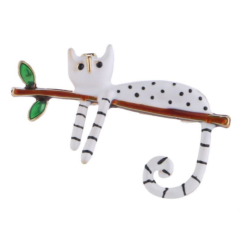 Women's Lazy Kitten Polka Dot Cat Brooch - White - image 6