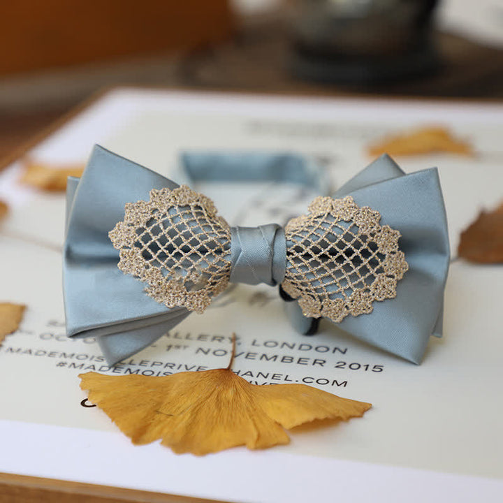 Men's Elegant Flower Lace Bow Tie - Gray - image 10