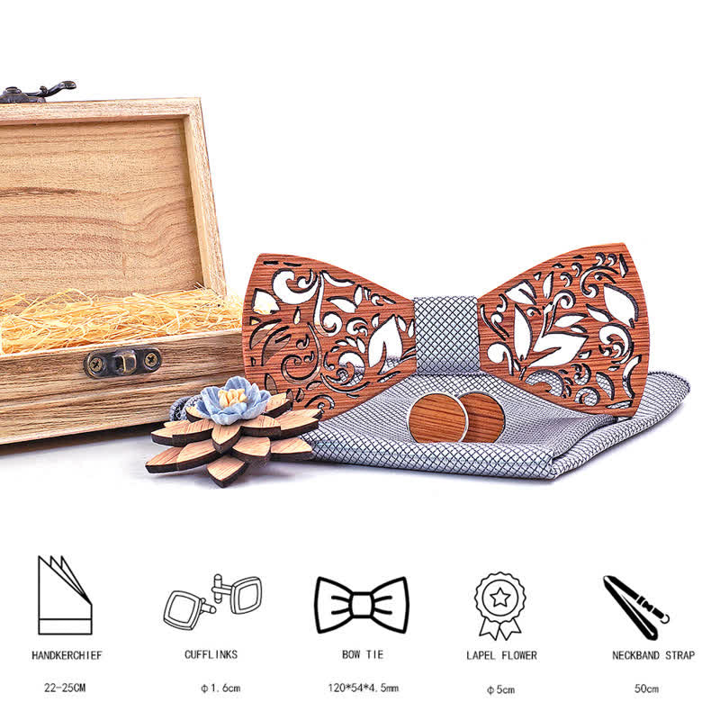 4Pcs Men's Plant Hollow Wooden Bow Tie Set - image 1