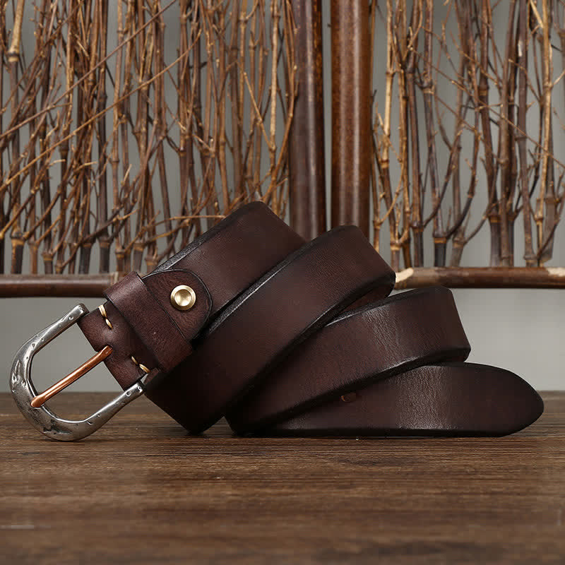 Men's Classic Vintage Carved Buckle Leather Belt - image 7