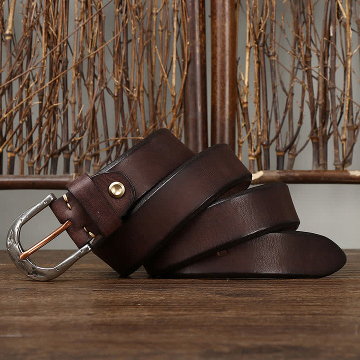 Men's Classic Vintage Carved Buckle Leather Belt - image 7