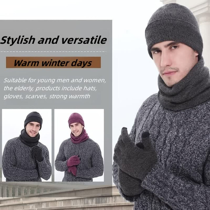 3Pcs Warm Beanie Hat Scarf Touchscreen Gloves Set - image 1