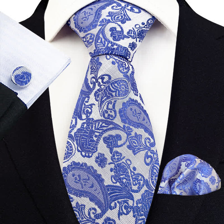 3Pcs Men's Exotic Paisley Necktie Set - CornflowerBlue - image 0
