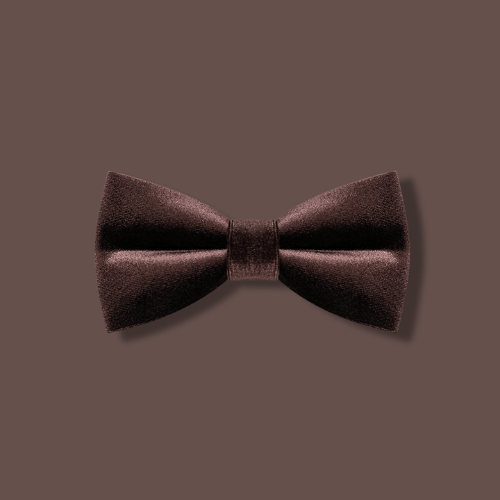 Men's Coffee Brown Solid Color Velvet Bow Tie - Coffee Brown - image 1