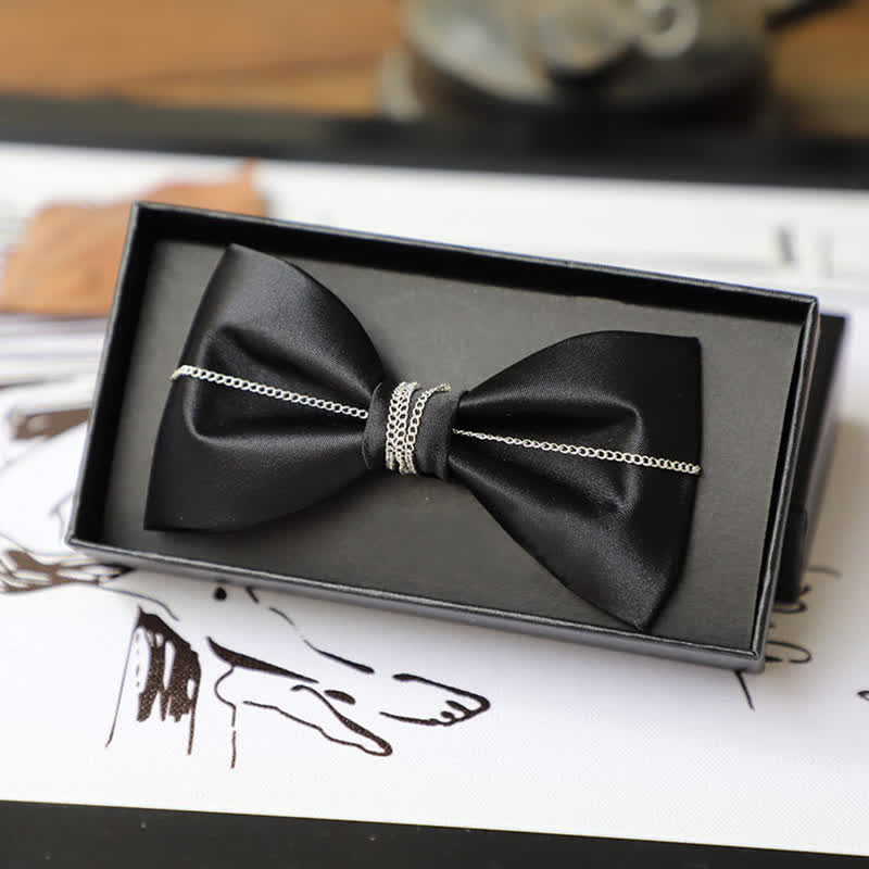 Men's Bling Chain Plain Bow Tie - Black - image 2