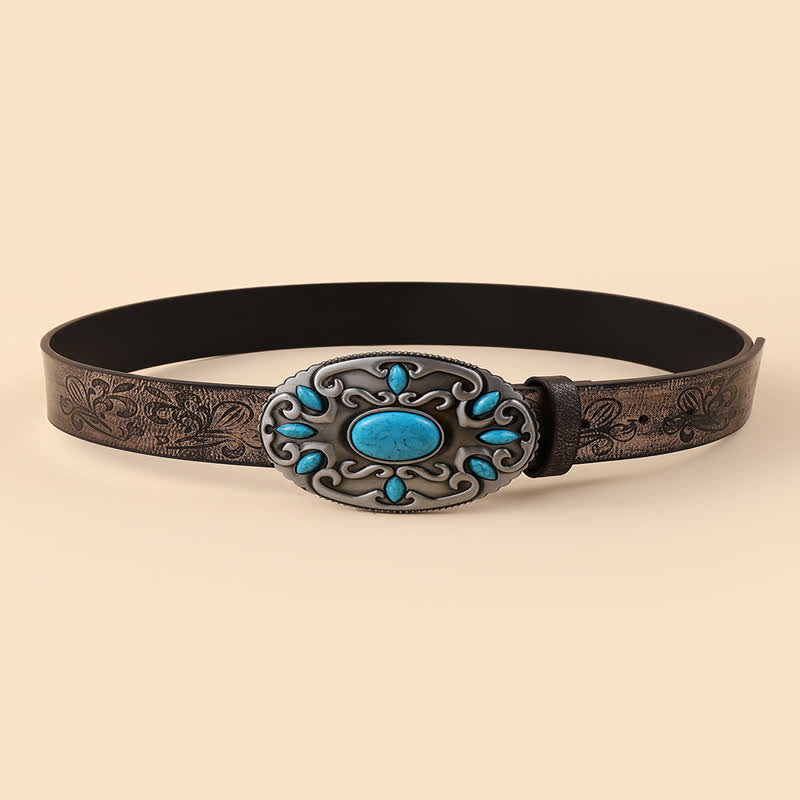 Women's Turquoise Decor Oval Buckle Leather Belt - image 1