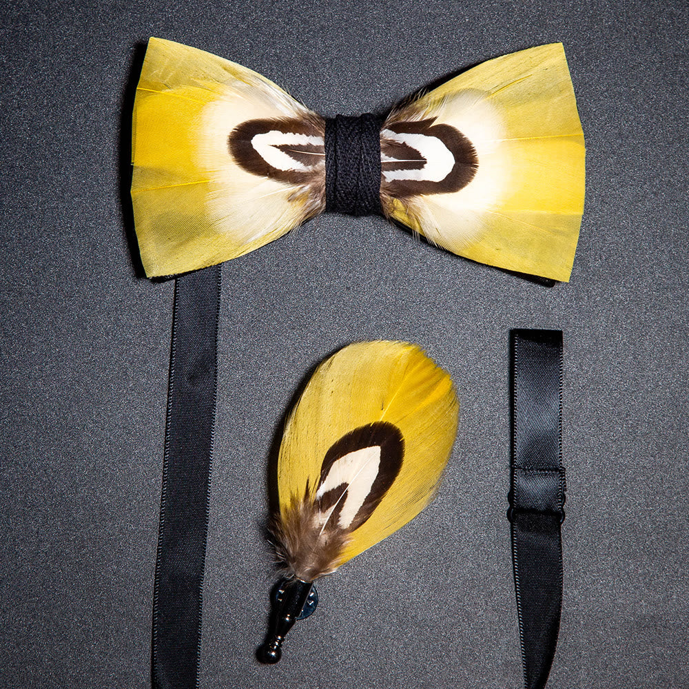 Kid's Yellow Parrot Feather Bow Tie with Lapel Pin - Adult - image 1