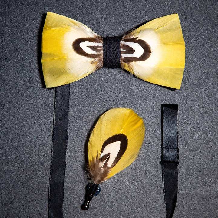 Kid's Yellow Parrot Feather Bow Tie with Lapel Pin - Adult - image 1