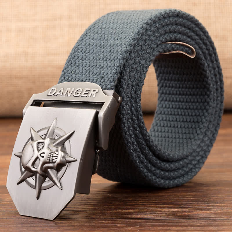Men's Automatic Skull Buckle Woven Canvas Belt - Dark Gray - 42 - image 9