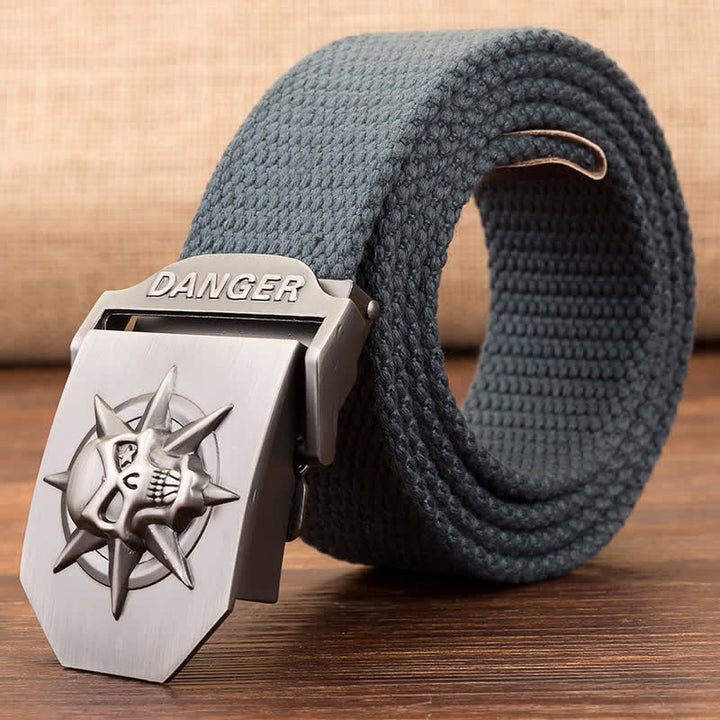 Men's Automatic Skull Buckle Woven Canvas Belt - Dark Gray - 42 - image 9