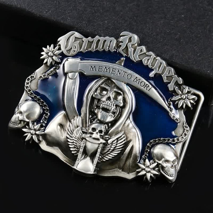 Men's DIY Death Sickle Skull Buckle Leather Belt - Skull - Without Belt - image 0