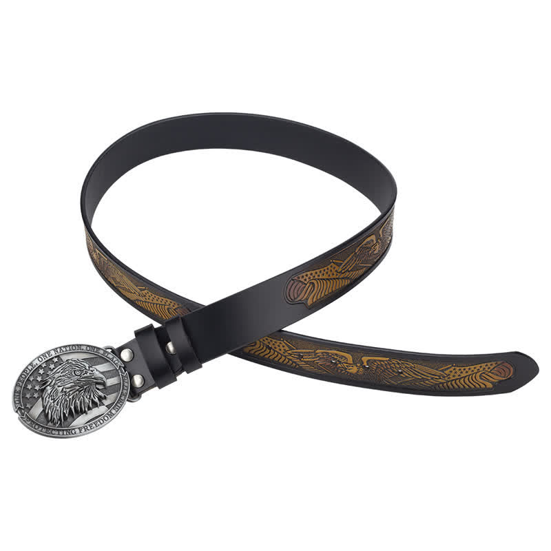 Men's Bald Eagle Head American Flag Buckle Leather Belt - image 1