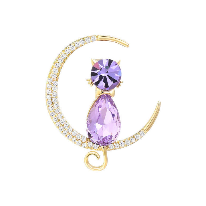 Women's Meniscus Moon Kitty Brooch - Purple - image 0