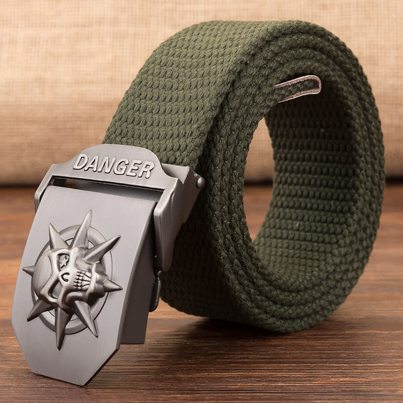 Men's Automatic Skull Buckle Woven Canvas Belt - Army Green - 42 - image 7