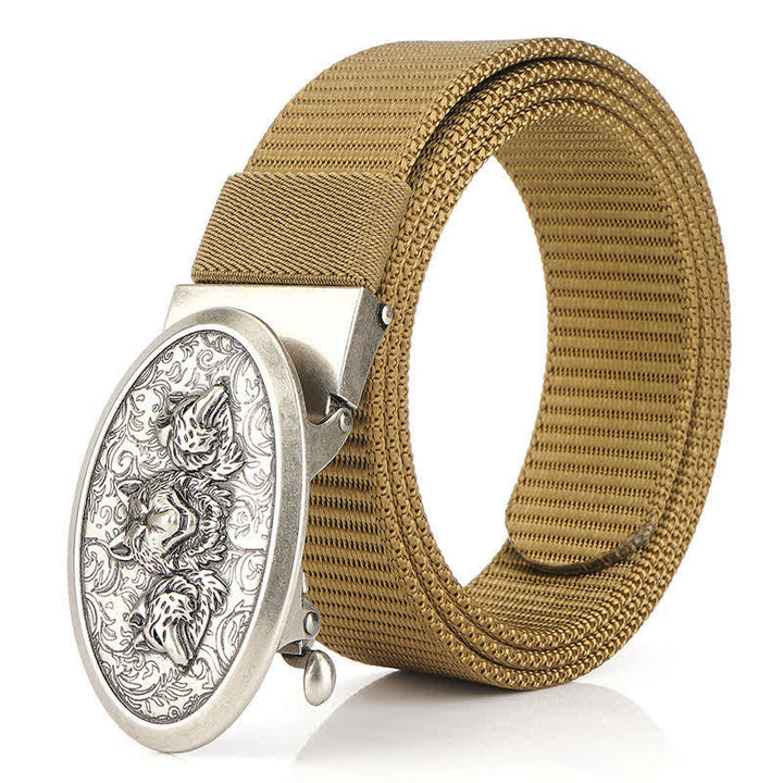 Men's Hungry Wolves Simple Nylon Belt - Khaki / Silver - 48" - image 10