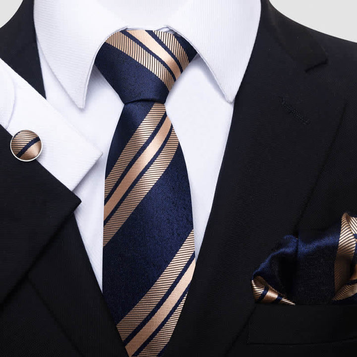 3Pcs Men's Navy & Wheat Striped Necktie Set - Navy & Wheat - image 0