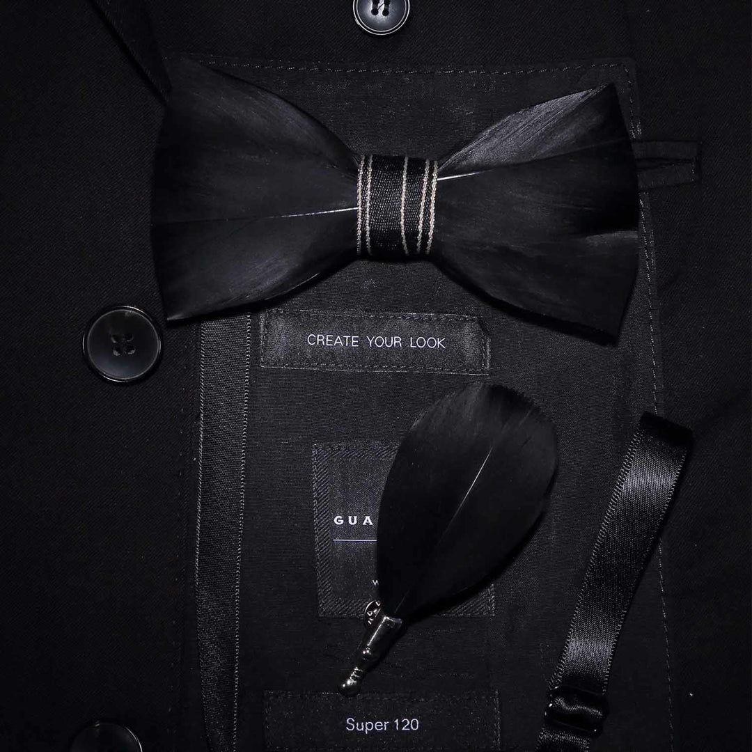 Kid's Black Noble Feather Bow Tie with Lapel Pin - Adult - image 2