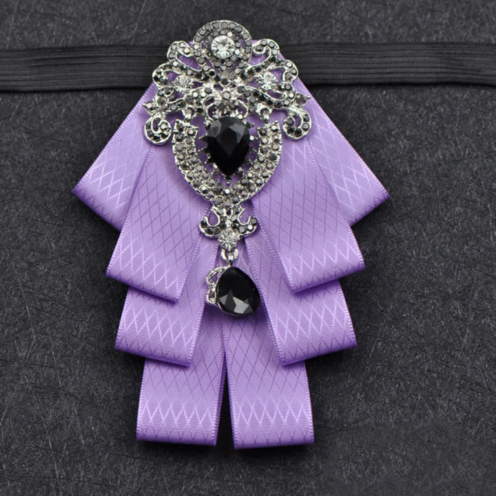 3Pcs Plaid Black Rhinestone Bow Tie Set