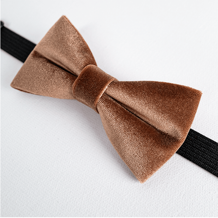 Men's Caramel Brown Solid Color Velvet Bow Tie - image 4