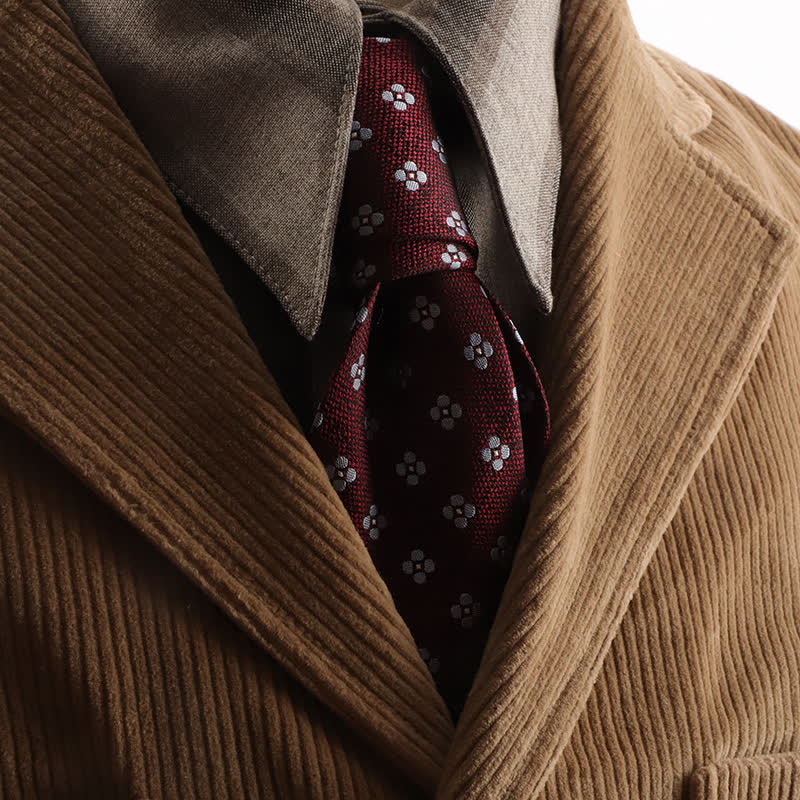 Men's Tiny Geometric Flowers Textured Necktie - Burgundy - image 6