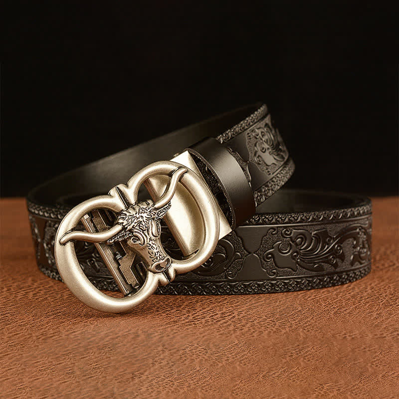 Men's Bull Head Buckle Leather Belt - image 16