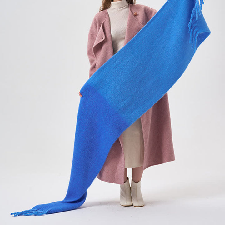 Women's Winter Simple Two-Tone Fringe Scarf - Blue - image 10
