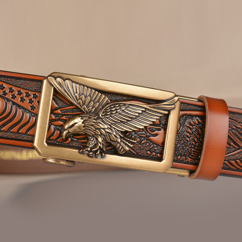 Men's Hollow Eagle Buckle Embossed Leather Belt - image 5